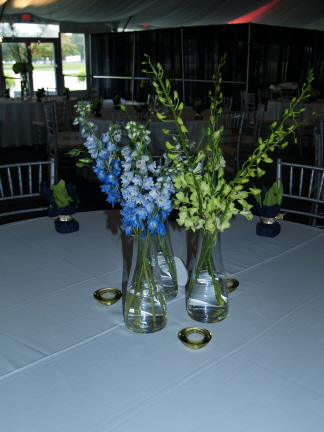  green dendrobium orchids blue delphinium wedding centerpiece delphinium